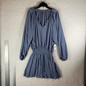 Raisins Cover Up Dress Women's Medium‎ Blue Maui Solid Blouson-Sleeve 9860